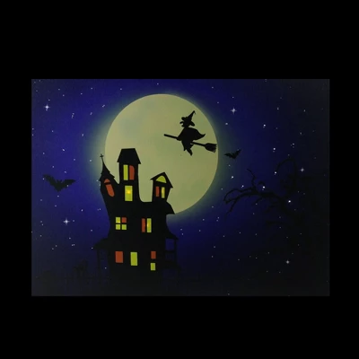 Northlight Fiber Optic And LED Lighted Witch In The Moon Halloween Canvas Wall Art 12" X 15.75" - Image 2