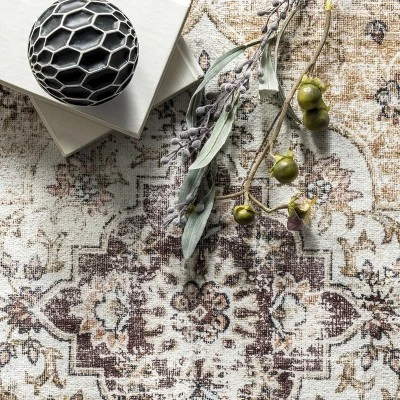 NuLOOM Paisley Machine Washable Faded Floral Border Medallion Area Rug - Image 5