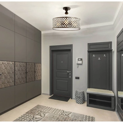 17" Elise 3-Light Crystal/Metal Drum Semi-Flush Mount Black - JONATHAN Y - Image 2