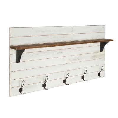 46.1" X 26" Wall Shelf With 5 Hooks White/Brown - Uniek - Image 3