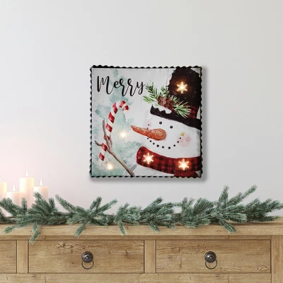 Northlight 12" LED Lighted 'Merry' Snowman Christmas Canvas Wall Art