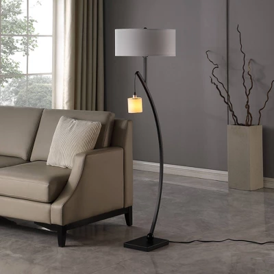59" Contemporary Arc With Hanging Pendulum Metal Floor Lamp Black - Ore International - Image 2