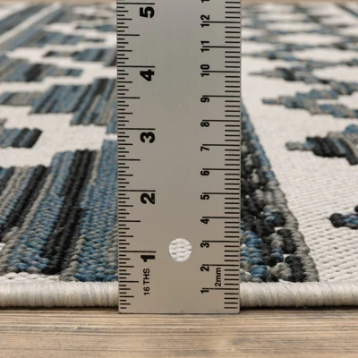 Trinity Geometric Patio Area Rug Beige/Blue - Captiv8e Designs - Image 10