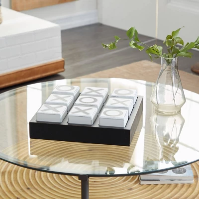 14" Contemporary Wooden Tic Tac Toe Sculpture Black - Olivia & May