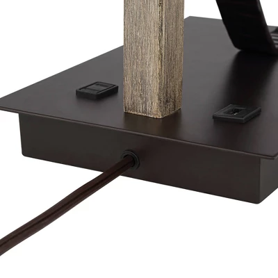 Franklin Iron Works Gentry Industrial Desk Lamp 22" High Oil Rubbed Bronze Faux Wood Cage With USB And AC Power Outlet In Base Oatmeal Shade For Desk - Image 6