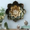 LuxenHome Green, Gold, And White Metal Flower Wall Decor