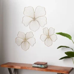 Metal Floral Wall Decor Set Of 3 Gold - CosmoLiving By Cosmopolitan