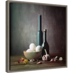 16" X 16" Kitchen Eggs And Bottles Still Life By Luiz Laercio Framed Wall Canvas - Amanti Art