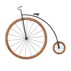 Metal Bike Penny Farthing Wall Decor With Wood Wheels Brown - Olivia & May