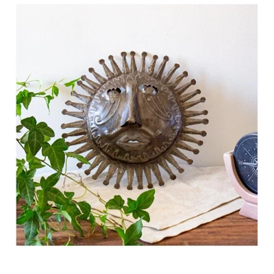 Global Crafts Aztec Sun Haitian Steel Drum Indoor/Outdoor Wall Art, 10 Inch
