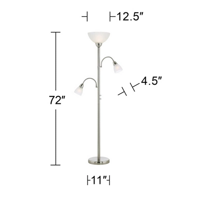 Possini Euro Design Alexei Modern Torchiere Floor Lamp With Side Lights 72" Tall Brushed Nickel White Crackle Glass For Living Room Reading Bedroom - Image 6