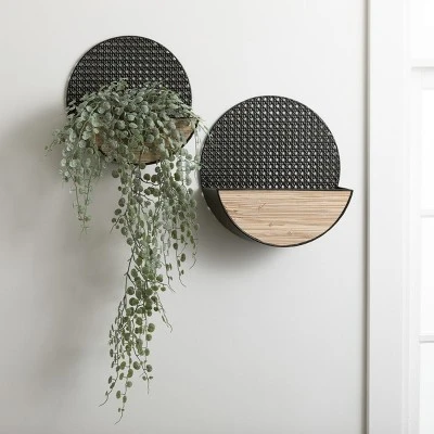 Sullivans Metal & Wood Wall Pocket Set Of 3, 16"H, 14"H & 12"H Black - Image 2