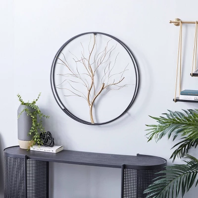Metal Tree Branch Wall Decor With Black Frame Gold - Olivia & May