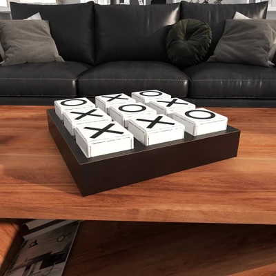 14" Contemporary Wooden Tic Tac Toe Sculpture Black - Olivia & May - Image 20