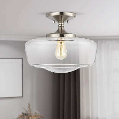 14" Marfa Glass/Iron Farmhouse Modern LED Flush Mount - JONATHAN Y - Image 3