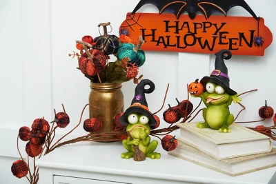 Gallerie II Frog With Witch Hat & Pumpkin Halloween Figure Decor Decoration - Image 2