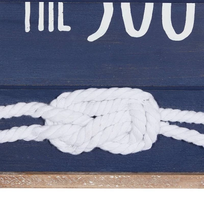 Wood Sign Ocean Wall Decor With Knotted Ropes Blue - Olivia & May - Image 3